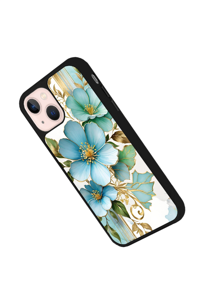 iPhone 15 Uyumlu Yaldizli Cicek Tasarımlı Glossy Premium Kılıf
