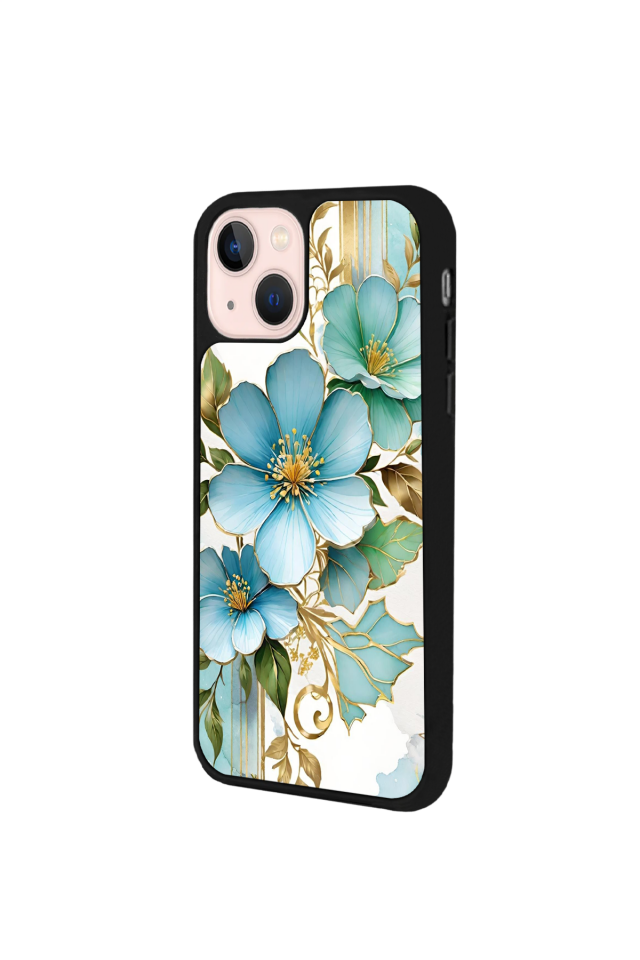 iPhone 15 Uyumlu Yaldizli Cicek Tasarımlı Glossy Premium Kılıf