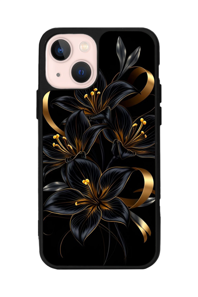 iPhone 15 Uyumlu Yaldizli Cicek Tasarımlı Glossy Premium Kılıf