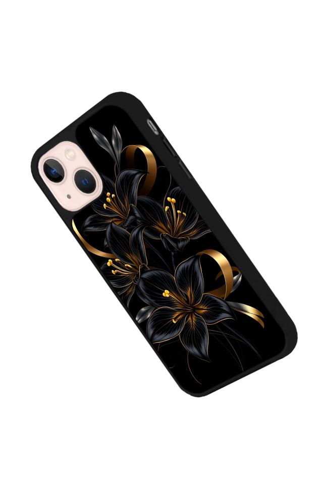 iPhone 15 Uyumlu Yaldizli Cicek Tasarımlı Glossy Premium Kılıf