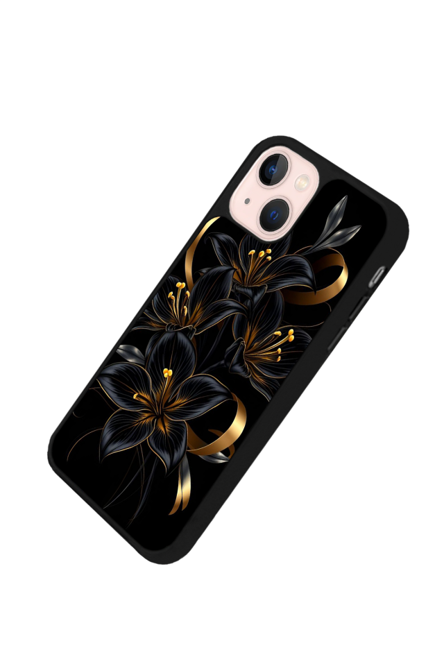 iPhone 15 Uyumlu Yaldizli Cicek Tasarımlı Glossy Premium Kılıf