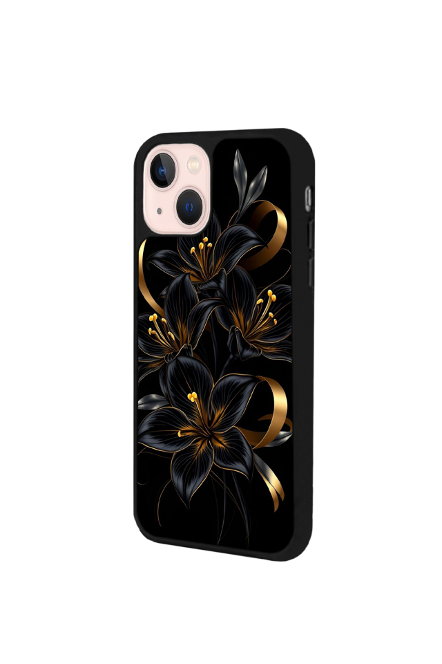 iPhone 15 Uyumlu Yaldizli Cicek Tasarımlı Glossy Premium Kılıf