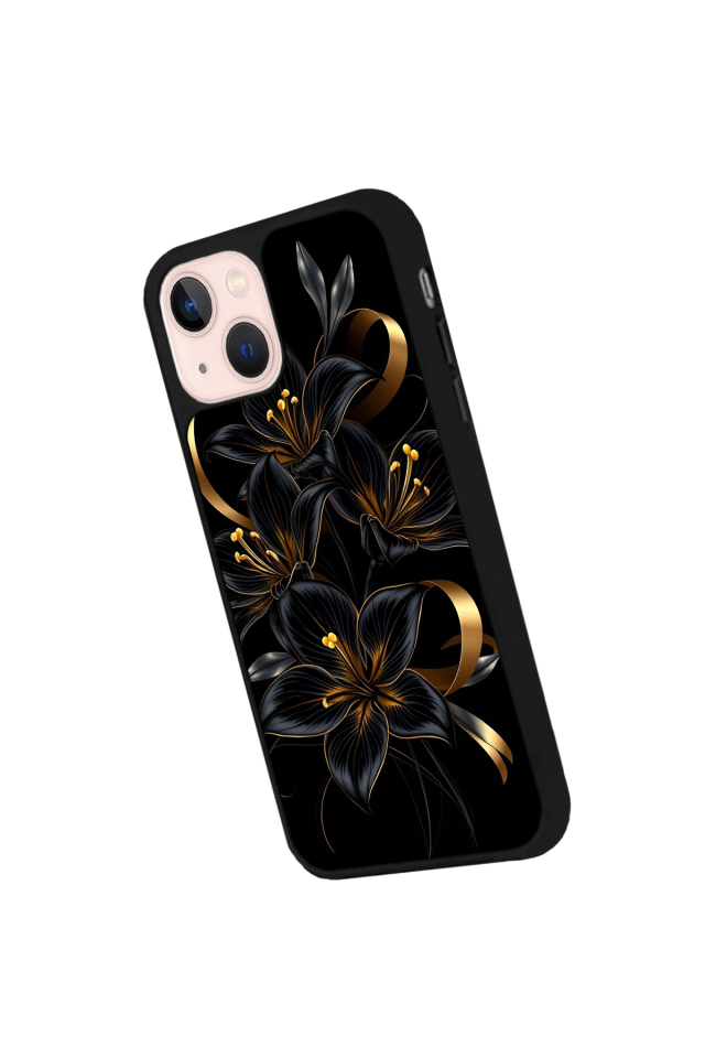 iPhone 15 Uyumlu Yaldizli Cicek Tasarımlı Glossy Premium Kılıf