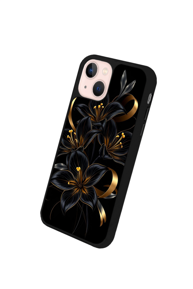 iPhone 15 Uyumlu Yaldizli Cicek Tasarımlı Glossy Premium Kılıf
