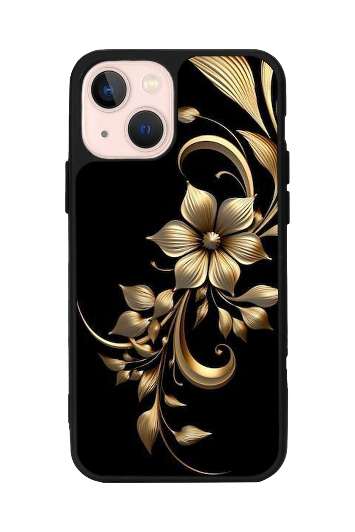iPhone 15 Uyumlu Yaldizli Cicek Tasarımlı Glossy Premium Kılıf
