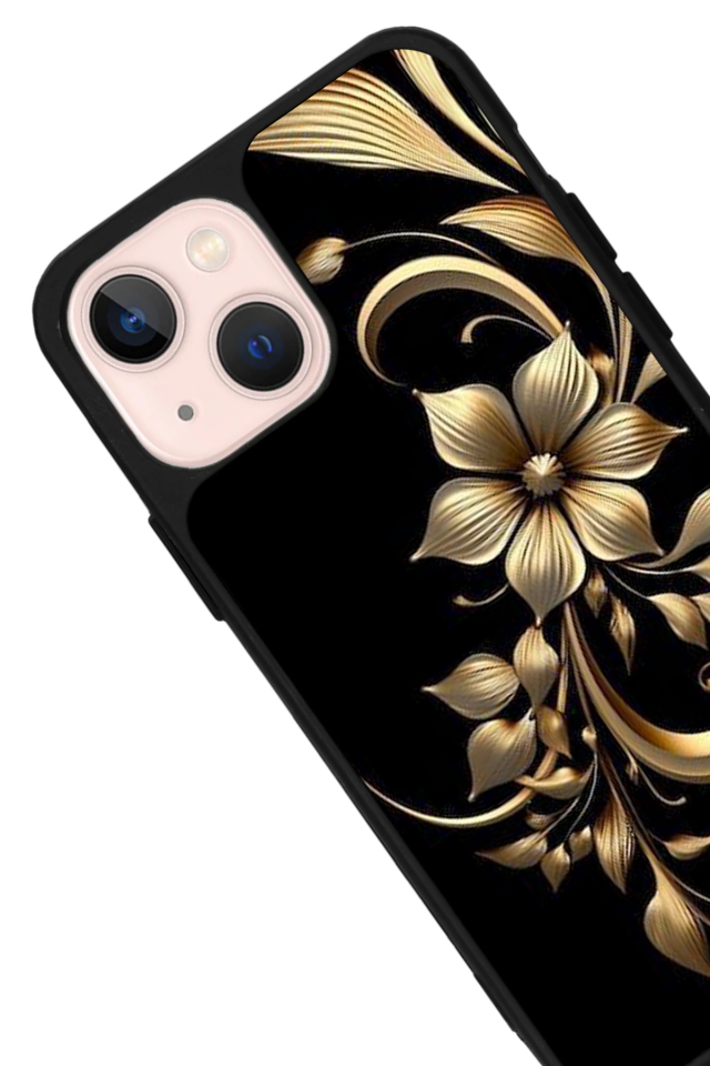 iPhone 15 Uyumlu Yaldizli Cicek Tasarımlı Glossy Premium Kılıf