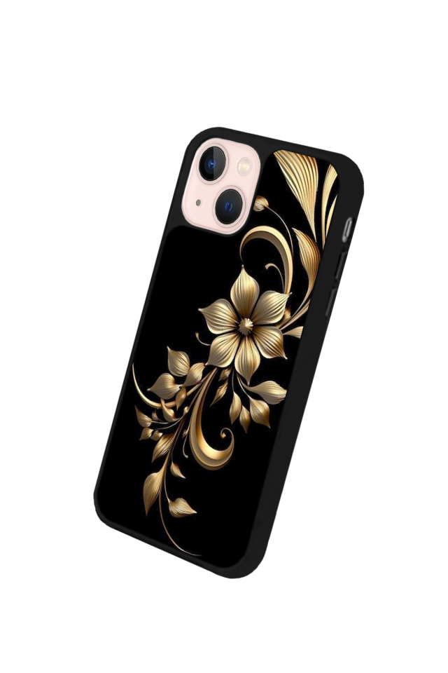 iPhone 15 Uyumlu Yaldizli Cicek Tasarımlı Glossy Premium Kılıf