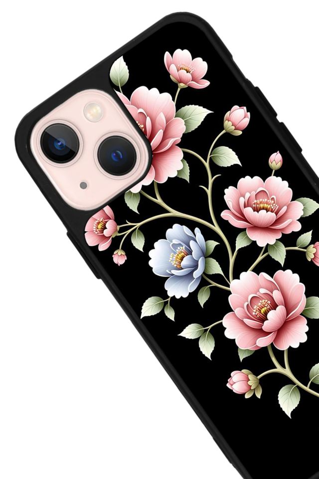 iPhone 15 Uyumlu Yaldizli Cicek Tasarımlı Glossy Premium Kılıf