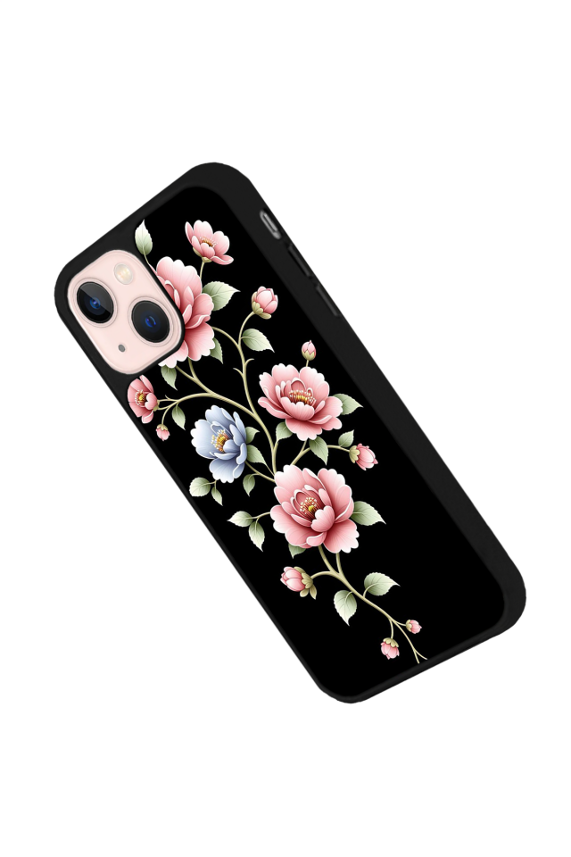 iPhone 15 Uyumlu Yaldizli Cicek Tasarımlı Glossy Premium Kılıf