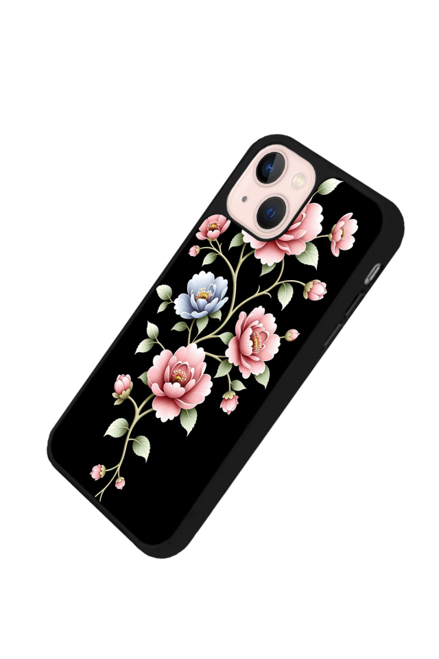 iPhone 15 Uyumlu Yaldizli Cicek Tasarımlı Glossy Premium Kılıf