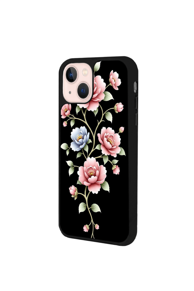 iPhone 15 Uyumlu Yaldizli Cicek Tasarımlı Glossy Premium Kılıf