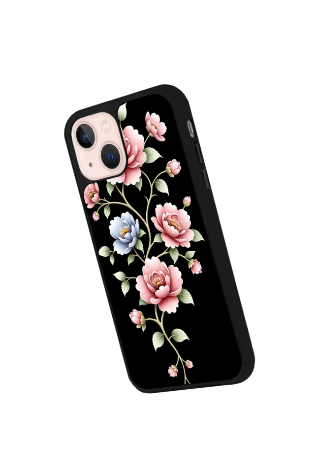 iPhone 15 Uyumlu Yaldizli Cicek Tasarımlı Glossy Premium Kılıf
