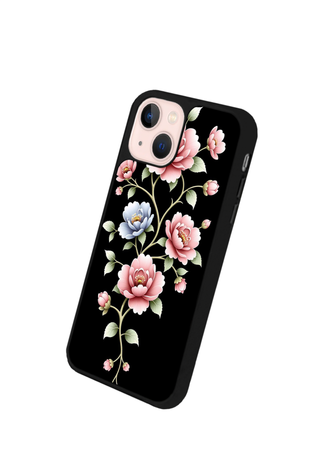 iPhone 15 Uyumlu Yaldizli Cicek Tasarımlı Glossy Premium Kılıf