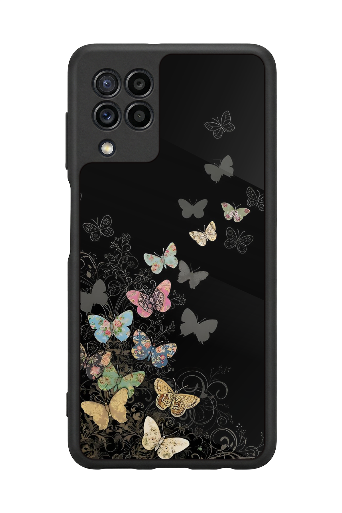 Samsung Galaxy M22 Uyumlu Kelebek Tasarımlı Glossy Premium Kılıf
