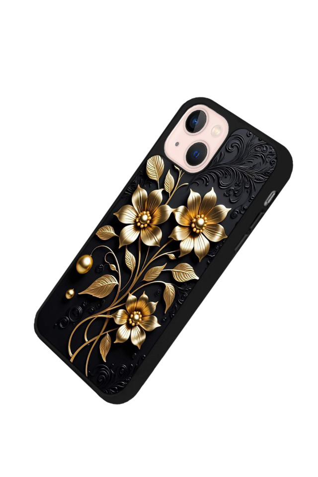 iPhone 15 Uyumlu Yaldizli Cicek Tasarımlı Glossy Premium Kılıf