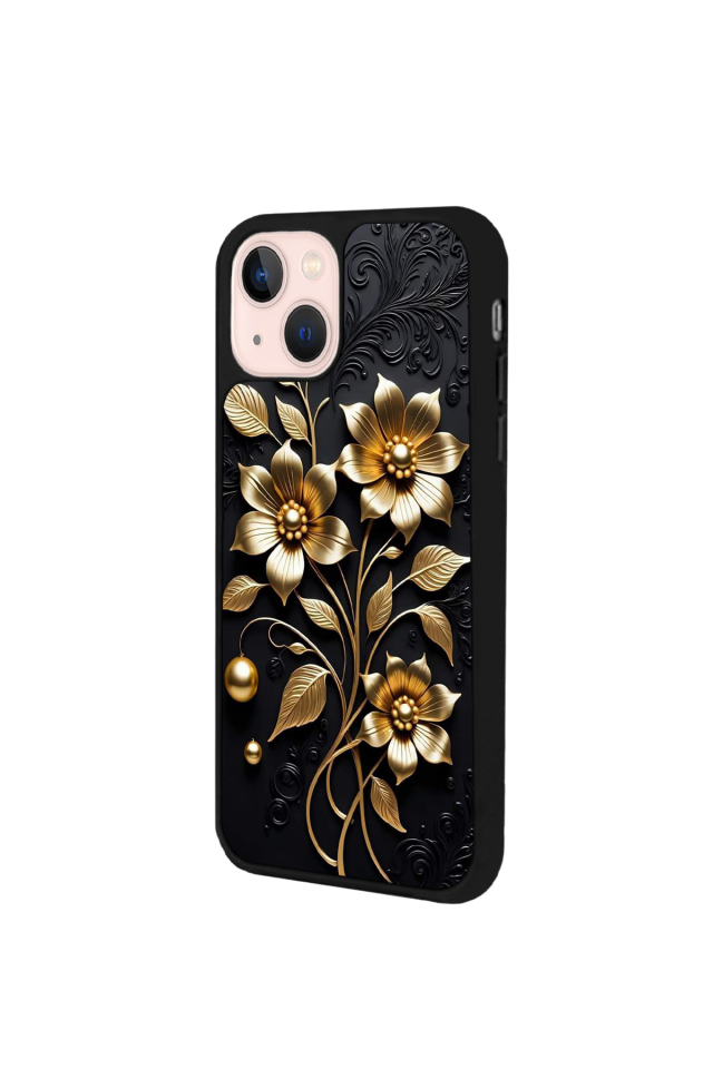 iPhone 15 Uyumlu Yaldizli Cicek Tasarımlı Glossy Premium Kılıf