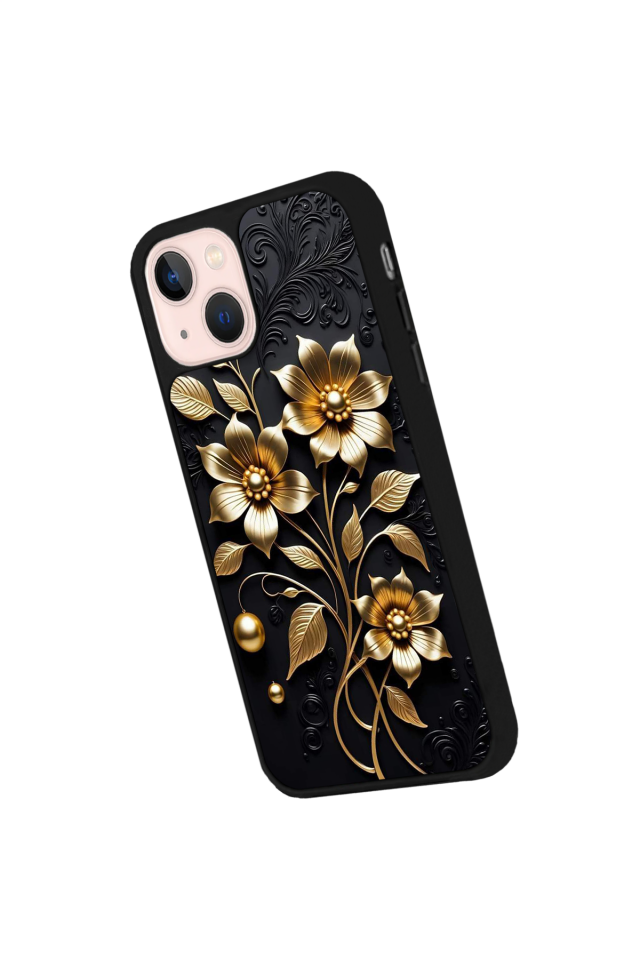 iPhone 15 Uyumlu Yaldizli Cicek Tasarımlı Glossy Premium Kılıf