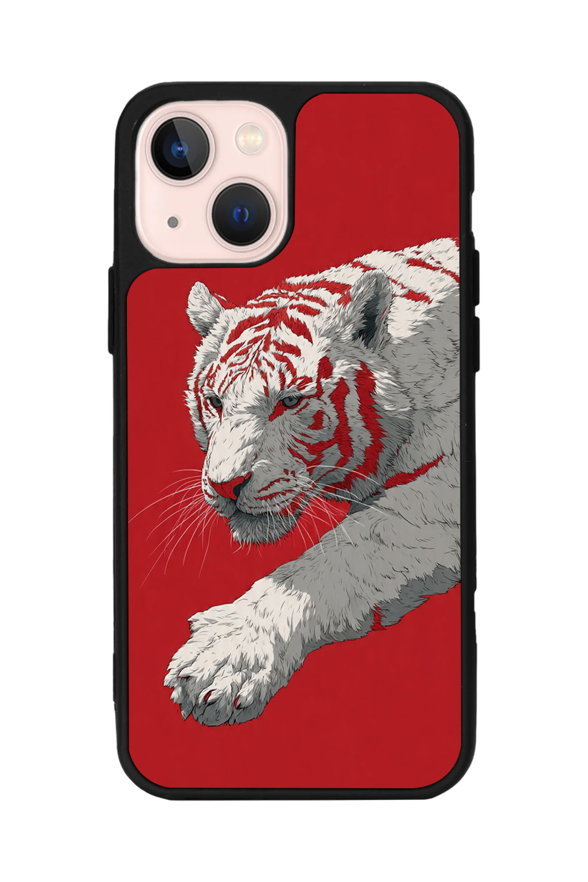 iPhone 15 Uyumlu Kirmizi ve Kaplan Tasarımlı Glossy Premium Kılıf