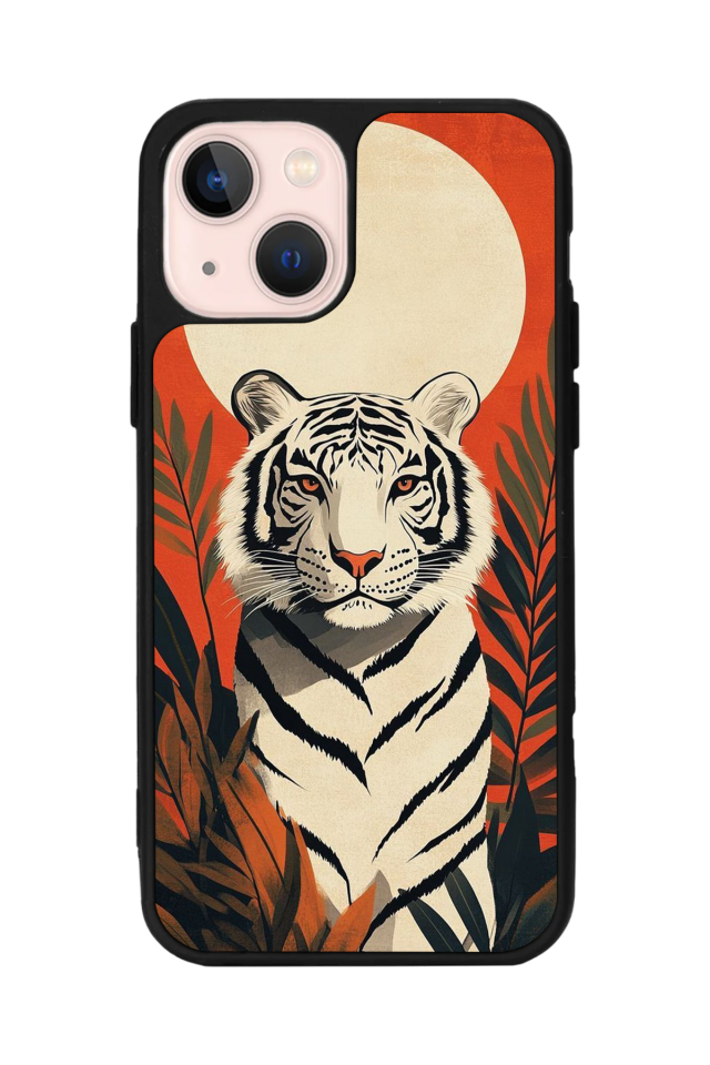 iPhone 15 Uyumlu Kirmizi ve Kaplan Tasarımlı Glossy Premium Kılıf