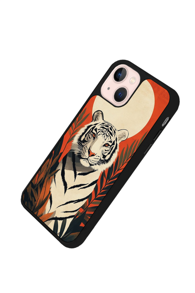 iPhone 15 Uyumlu Kirmizi ve Kaplan Tasarımlı Glossy Premium Kılıf