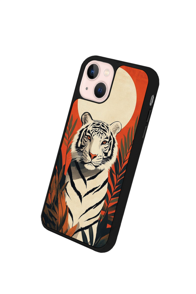 iPhone 15 Uyumlu Kirmizi ve Kaplan Tasarımlı Glossy Premium Kılıf