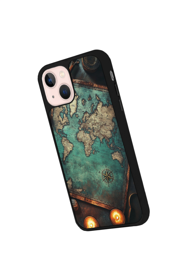 iPhone 13/14 Uyumlu Harita Tasarımlı Glossy Premium Kılıf