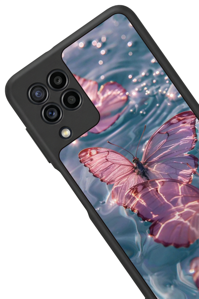 Samsung Galaxy M22 Uyumlu Kelebek Tasarımlı Glossy Premium Kılıf