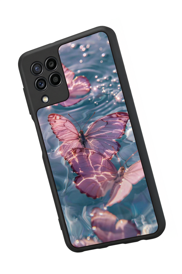 Samsung Galaxy M22 Uyumlu Kelebek Tasarımlı Glossy Premium Kılıf