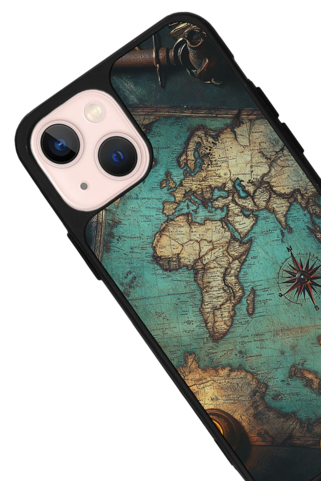 iPhone 13/14 Uyumlu Harita Tasarımlı Glossy Premium Kılıf