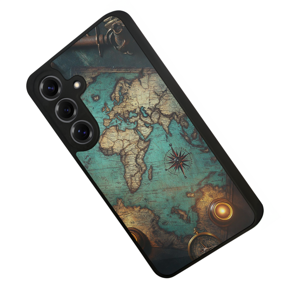 Samsung Galaxy S25 Uyumlu Harita Tasarımlı Glossy Premium Kılıf