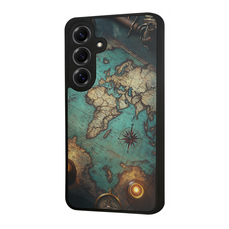 Samsung Galaxy S25 Uyumlu Harita Tasarımlı Glossy Premium Kılıf