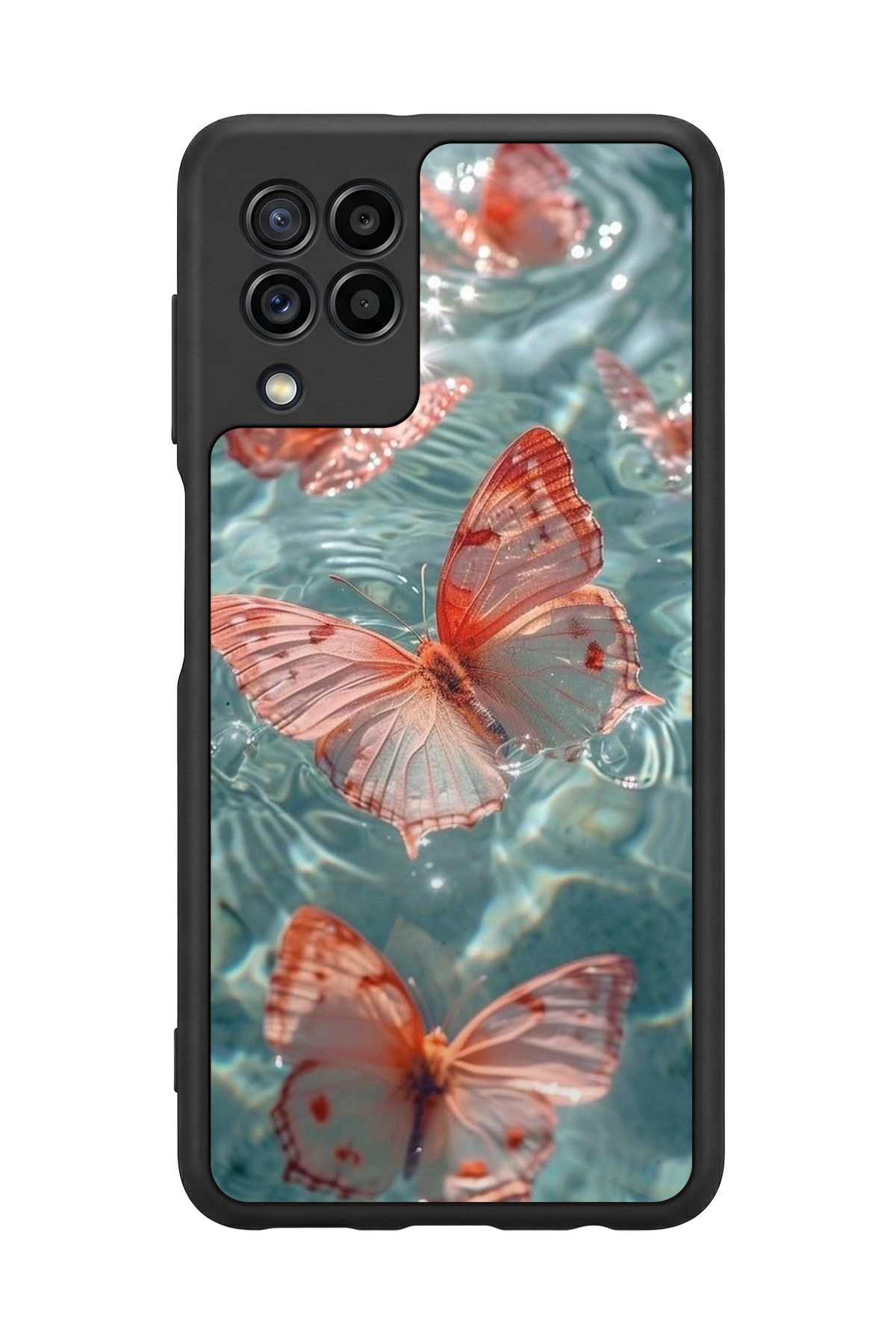 Samsung Galaxy M22 Uyumlu Kelebek Tasarımlı Glossy Premium Kılıf