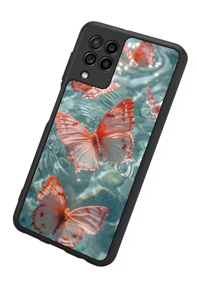 Samsung Galaxy M22 Uyumlu Kelebek Tasarımlı Glossy Premium Kılıf