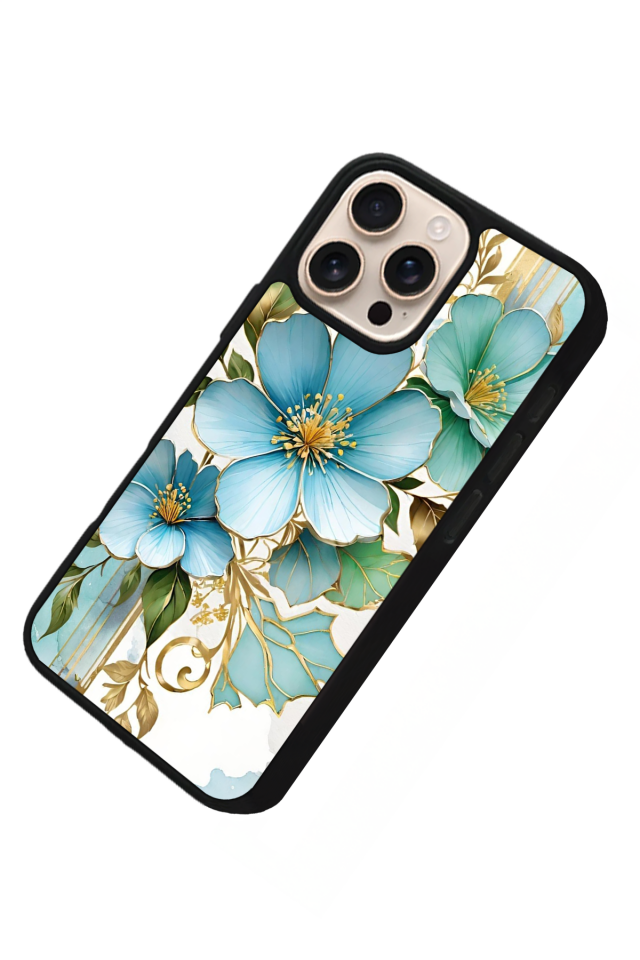 iPhone 14 Pro Max Uyumlu Yaldizli Cicek Tasarımlı Glossy Premium Kılıf