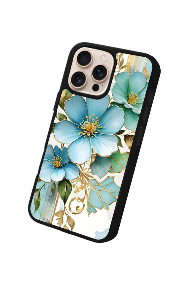 iPhone 14 Pro Max Uyumlu Yaldizli Cicek Tasarımlı Glossy Premium Kılıf