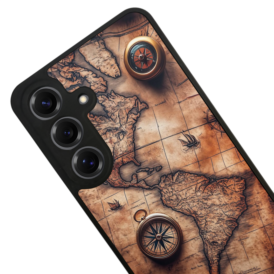 Samsung Galaxy S25 Uyumlu Harita Tasarımlı Glossy Premium Kılıf