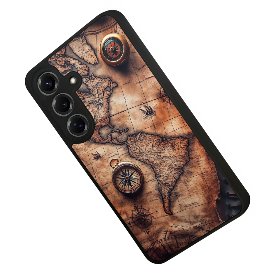 Samsung Galaxy S25 Uyumlu Harita Tasarımlı Glossy Premium Kılıf