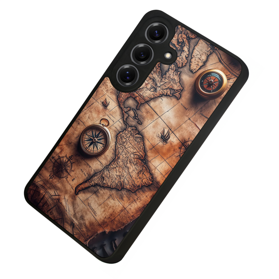 Samsung Galaxy S25 Uyumlu Harita Tasarımlı Glossy Premium Kılıf