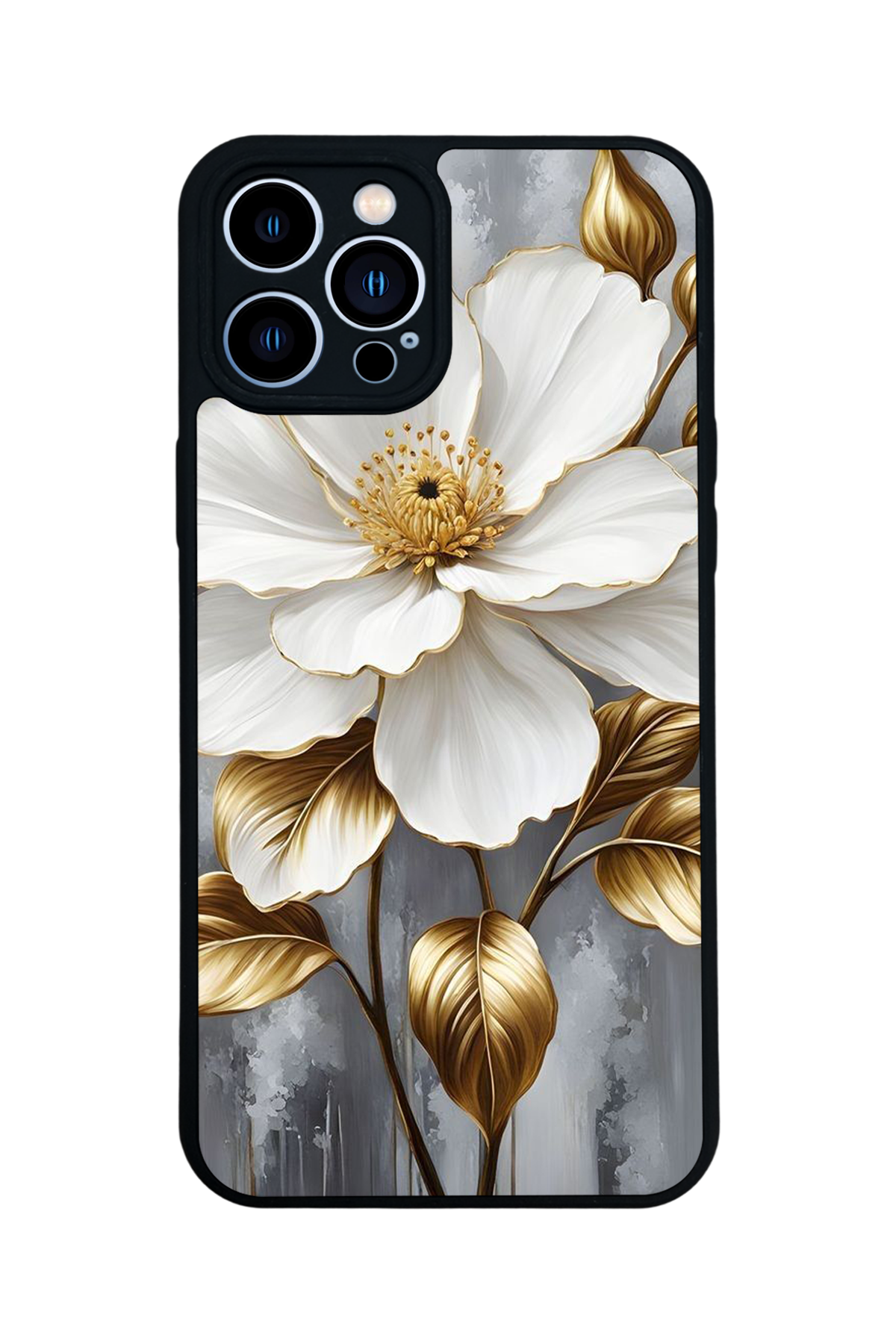 iPhone 13 Pro Max Uyumlu Yaldizli Cicek Tasarımlı Glossy Premium Kılıf