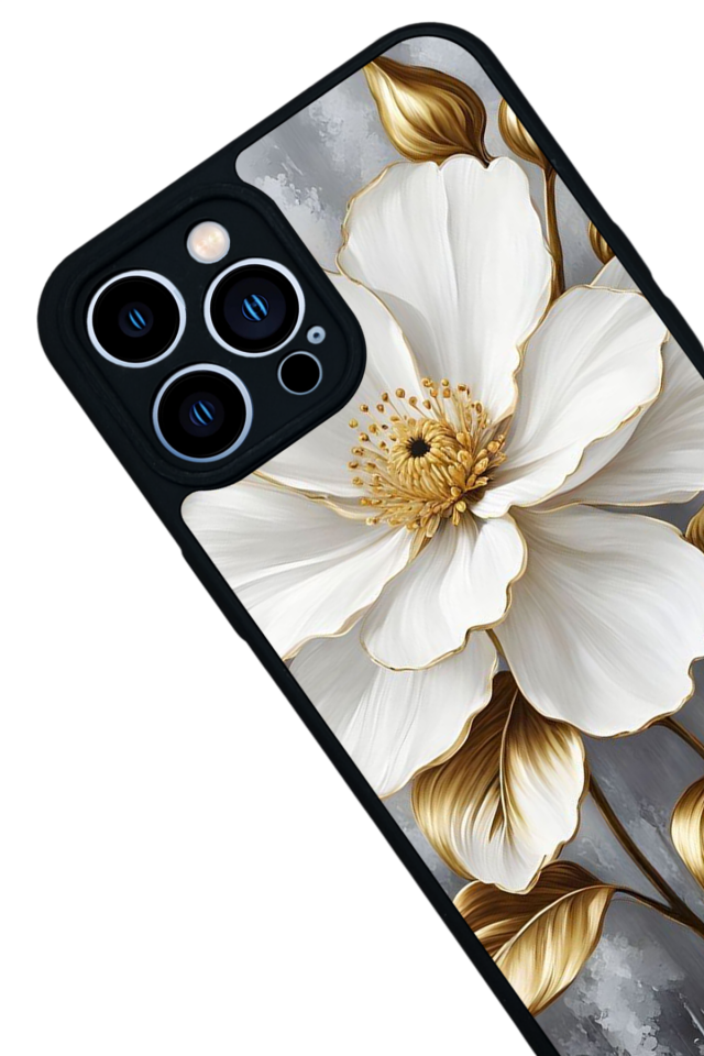 iPhone 13 Pro Max Uyumlu Yaldizli Cicek Tasarımlı Glossy Premium Kılıf