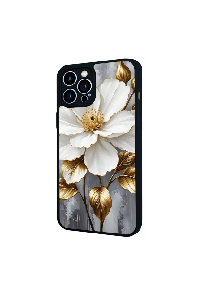 iPhone 13 Pro Max Uyumlu Yaldizli Cicek Tasarımlı Glossy Premium Kılıf