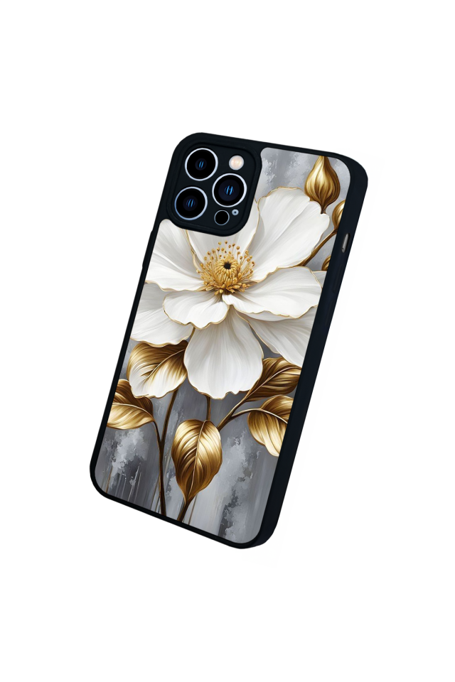 iPhone 13 Pro Max Uyumlu Yaldizli Cicek Tasarımlı Glossy Premium Kılıf