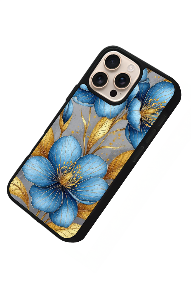 iPhone 14 Pro Max Uyumlu Yaldizli Cicek Tasarımlı Glossy Premium Kılıf