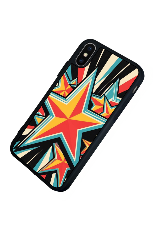 iPhone X/ XS Uyumlu Retro Yildizlar Tasarımlı Glossy Premium Kılıf