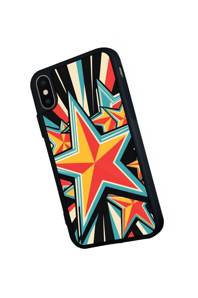 iPhone X/ XS Uyumlu Retro Yildizlar Tasarımlı Glossy Premium Kılıf