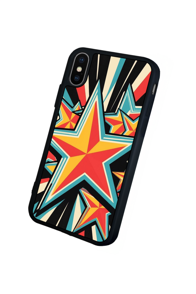 iPhone X/ XS Uyumlu Retro Yildizlar Tasarımlı Glossy Premium Kılıf