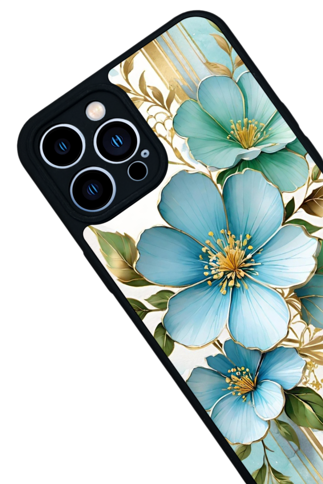 iPhone 13 Pro Max Uyumlu Yaldizli Cicek Tasarımlı Glossy Premium Kılıf