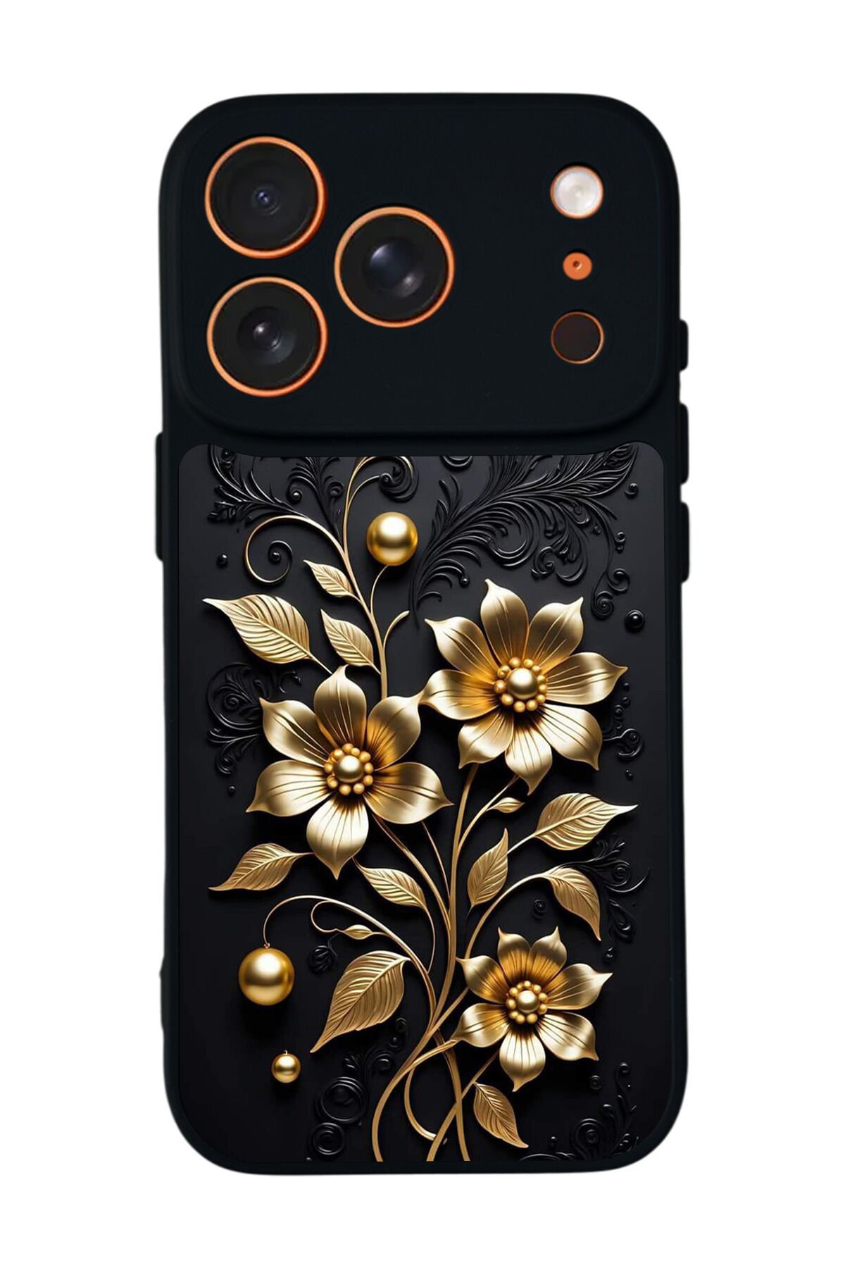 iPhone 17 Pro Max Uyumlu Yaldizli Cicek Tasarımlı Glossy Premium Kılıf