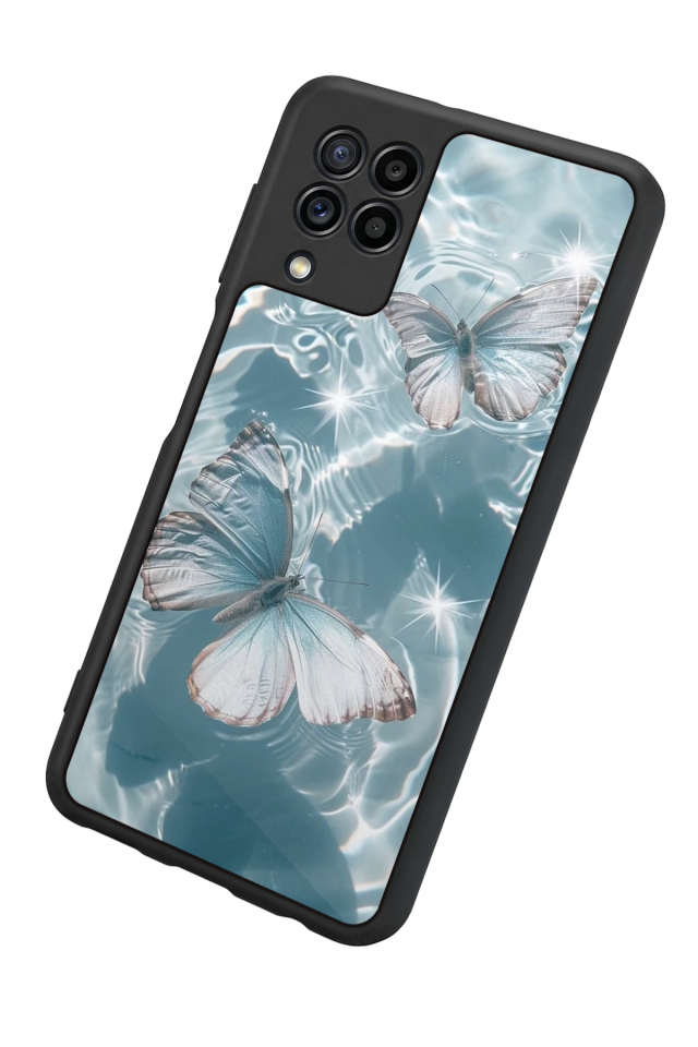 Samsung Galaxy M22 Uyumlu Kelebek Tasarımlı Glossy Premium Kılıf
