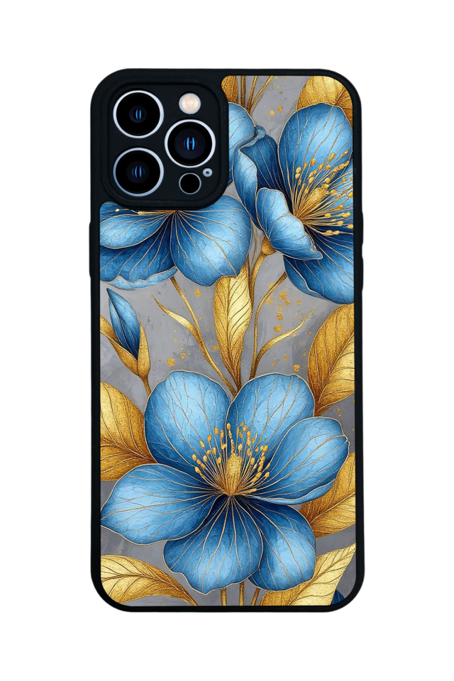 iPhone 13 Pro Max Uyumlu Yaldizli Cicek Tasarımlı Glossy Premium Kılıf